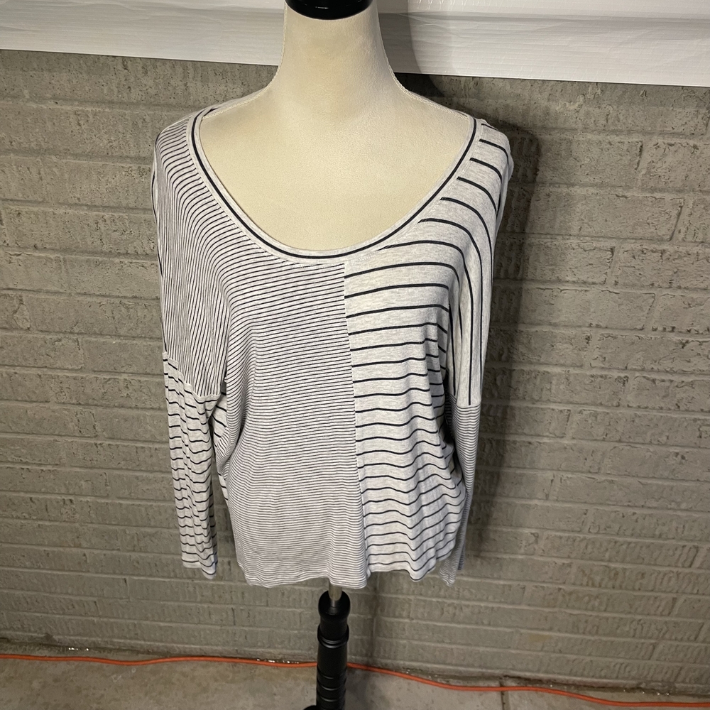 CAbi Oversized Striped Long Sleeve Tee Top Size M
